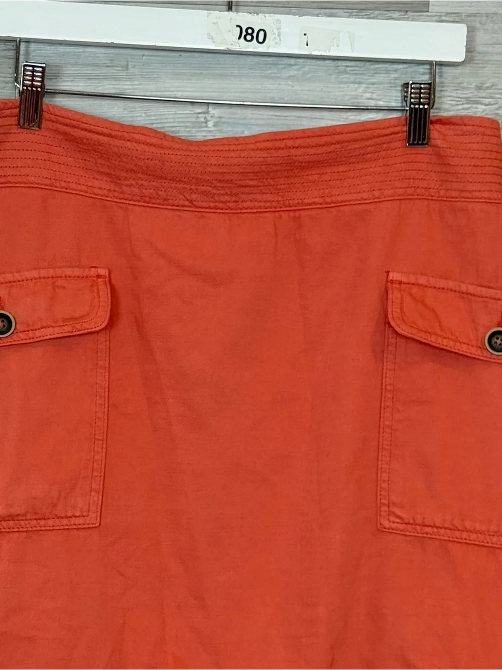 Anthropologie Orange Linen-Blend Cargo Utility Mini Skirt size 10